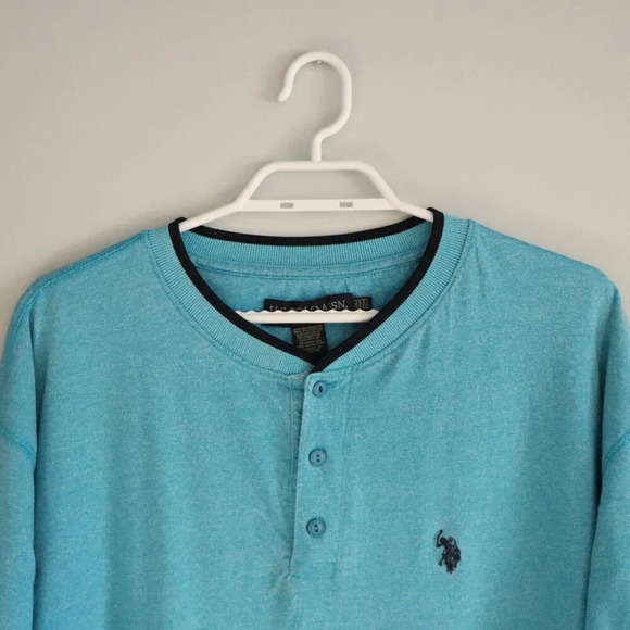 U.S. Polo Assn. Men's 3XLT Blue Stretch Button Cotton Short Sleeve Casual Shirt - Picture 3 of 12